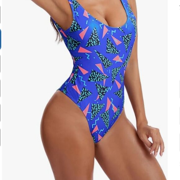 MIAIULIA Women's Retro 80s/90s Inspired High Cut Low Back Padding One Piece Swim - Picture 4 of 7